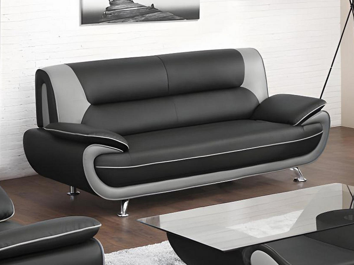 SOFA - 3 Personen - kunstleder - hellgrau Nigel - Hellgrau, Leder/Metall (209/91/89cm) - Vente-Unique