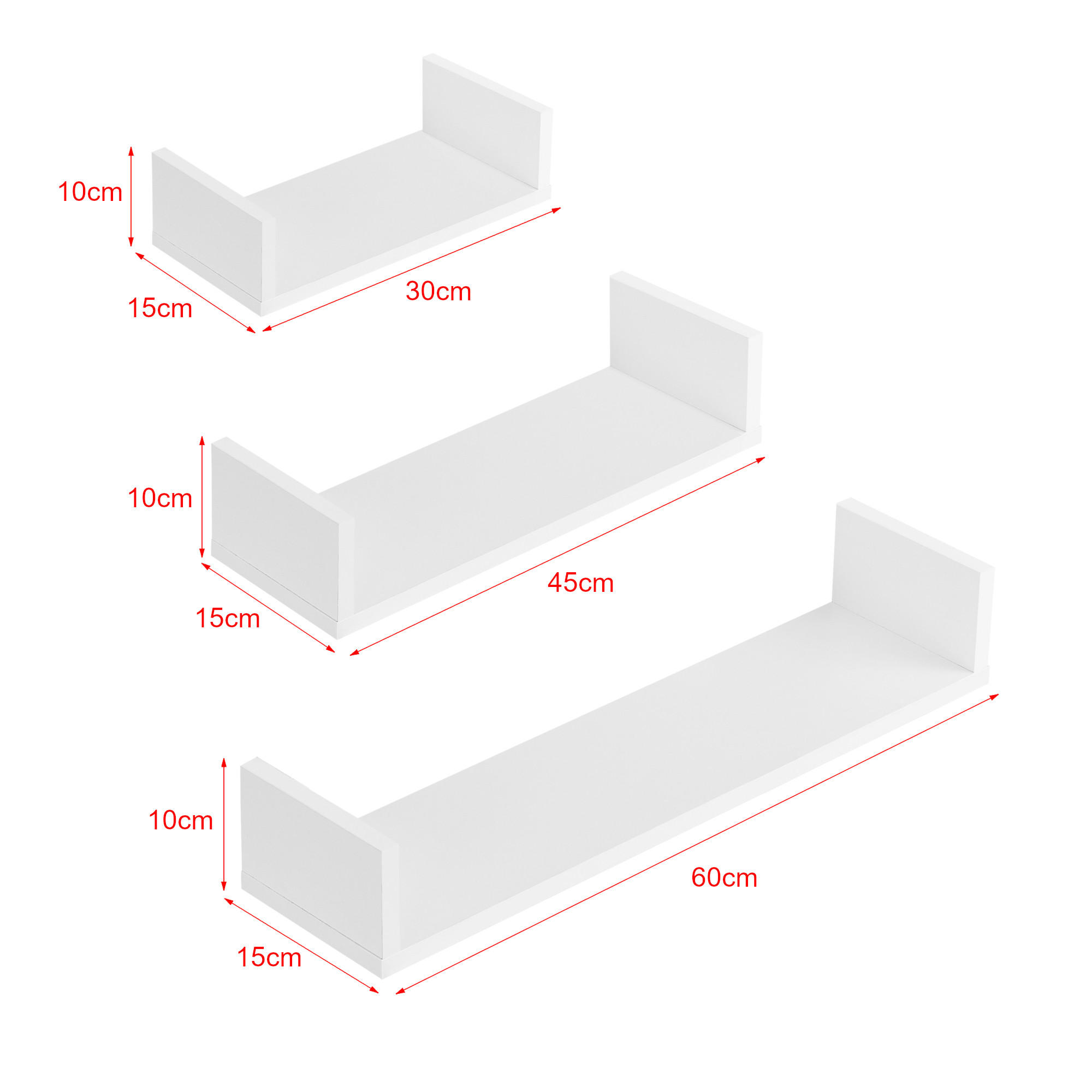 WANDREGAL-SET 3 TLG. Vennesla - Weiß, Holzwerkstoff (60/10/15cm) - [en.casa]