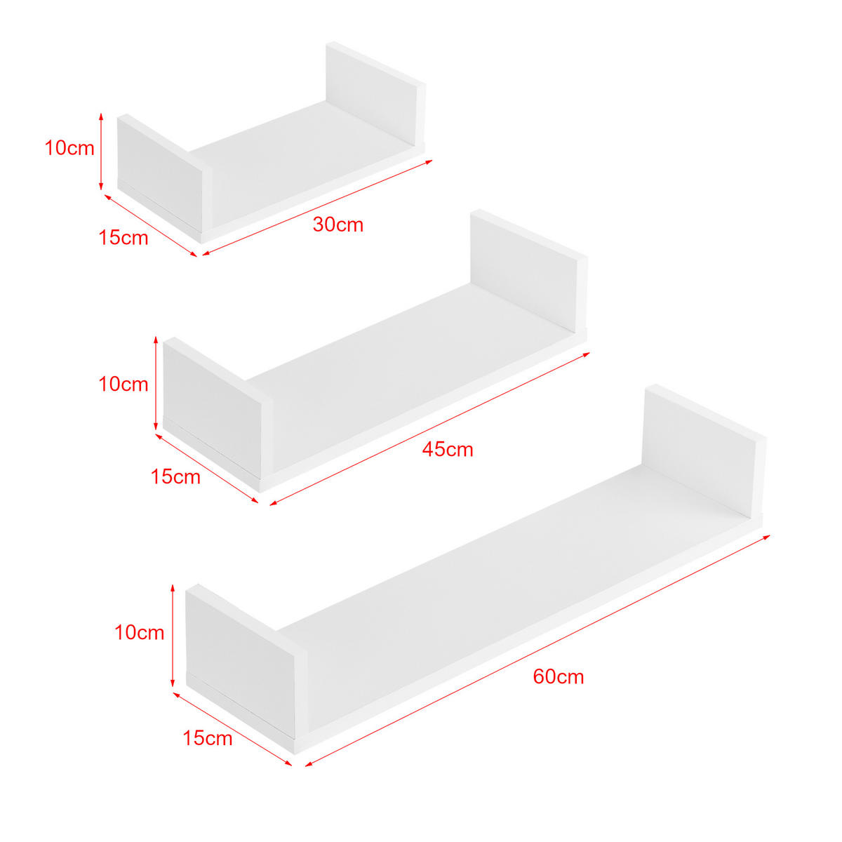 WANDREGAL-SET 3 TLG. Vennesla - Weiß, Holzwerkstoff (60/10/15cm) - [en.casa]