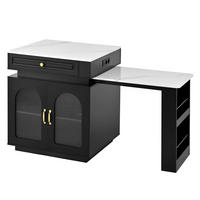 BARTISCH 128–200×71×92 cm aus MDF+Glas mit Riffelglas, LED & USB-Ladestation, schwarz - Schwarz, Holzwerkstoff (200/71/92cm) - Luhomfu