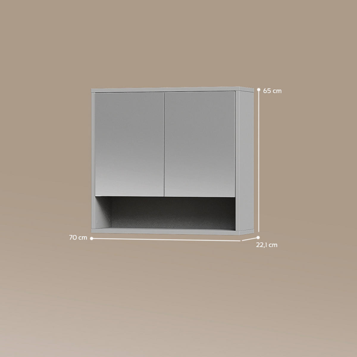 BADSPIEGELSCHRANK ATERNO Grau 70 x 65 cm mit 2 Türen - Grau, Holzwerkstoff (70/65/22.1cm) - Livinity®