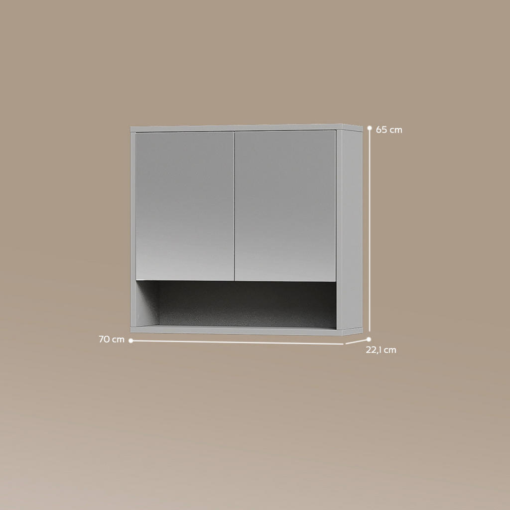 Thumbnail - Livinity® Badspiegelschrank, Grau, Grau, Holzwerkstoff, 4 Fächer, Rechteckig, 70x65x22.1 cm, Badezimmer, Badezimmerspieg...