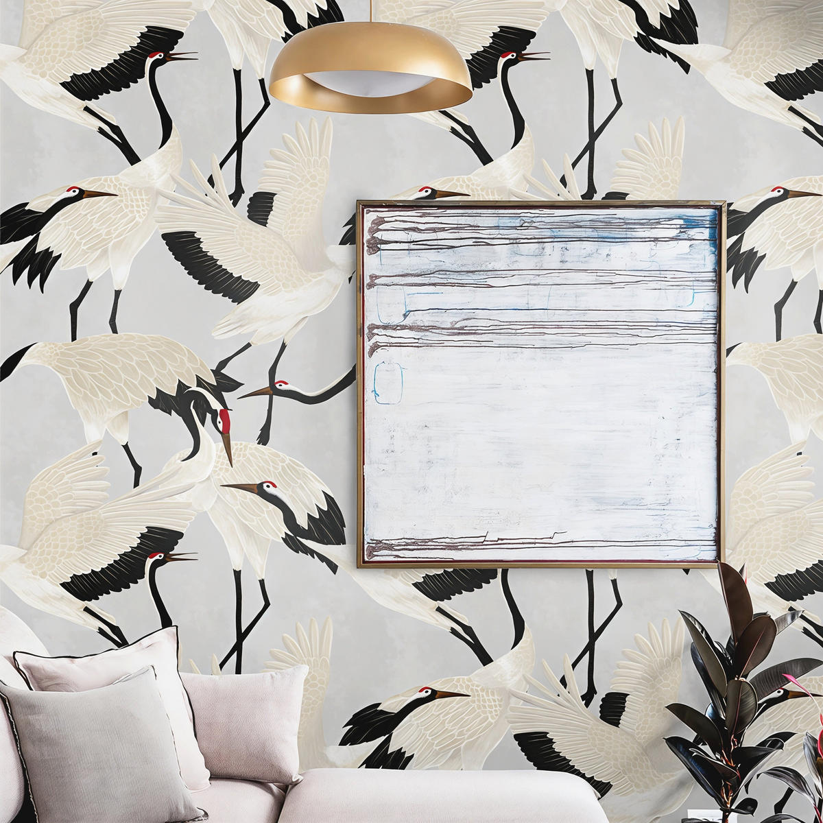 TAPETE Graureiher aus echtem Papier, 200x280cm, 8 Bögen - Grau, Papier (200/280cm) - WALLPAPERS4BEGINNERS