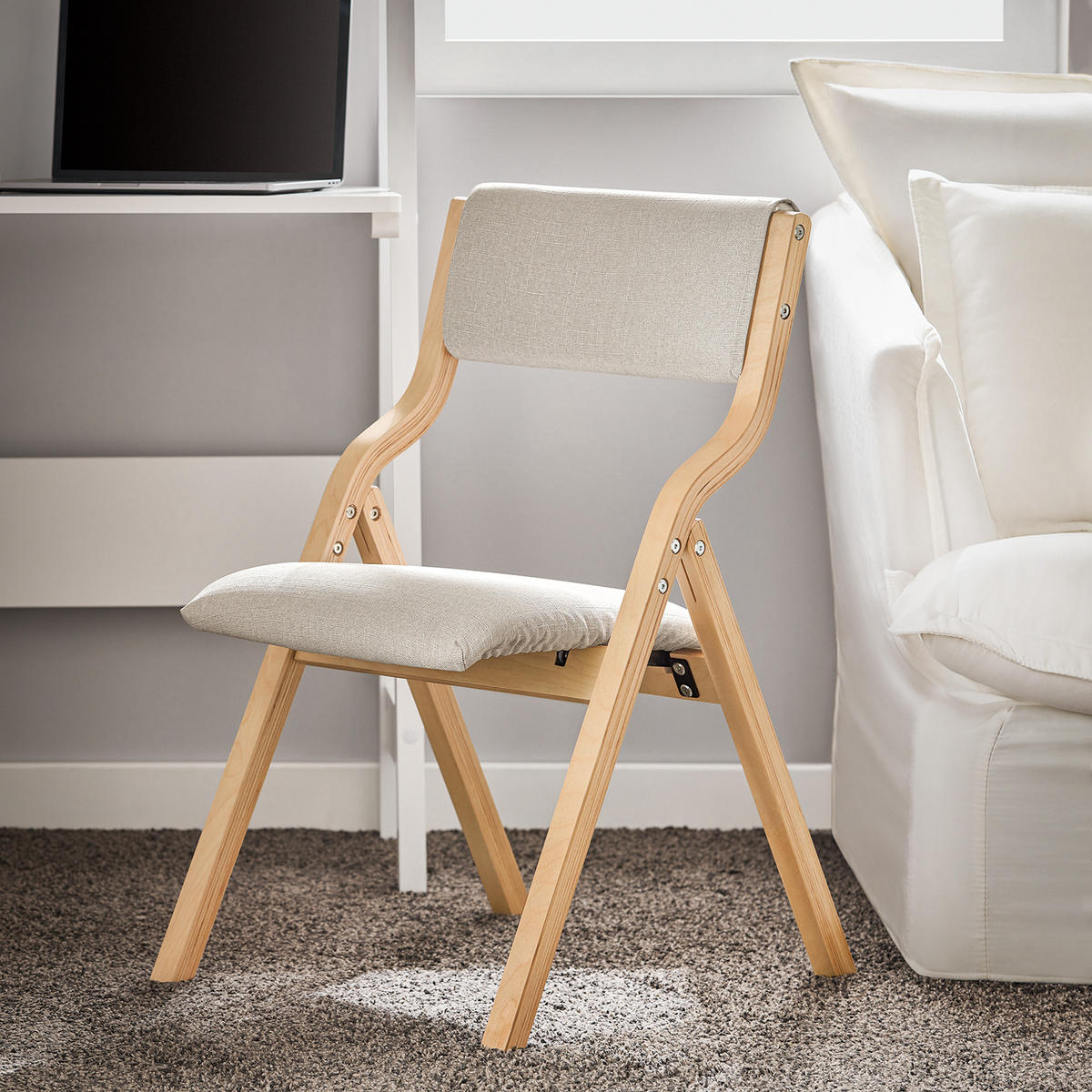 KLAPPSTUHL Birkenholz Gepolstert, 49x80x54cm, Grau - Grau, Holz/Holzwerkstoff (41/44/50cm) - SoBuy