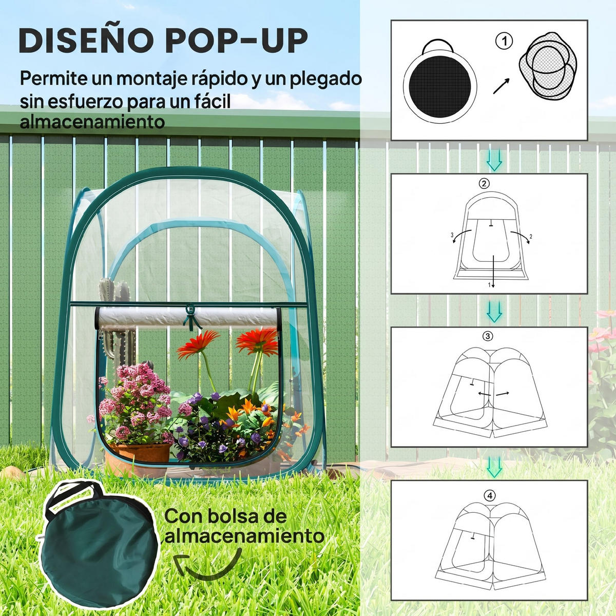 MINI-GEWÄCHSHAUS, Pop-up, Rolltür, transparente Abdeckung, Außenbereich - Multicolor, Kunststoff (70/80/70cm) - FORIOUS