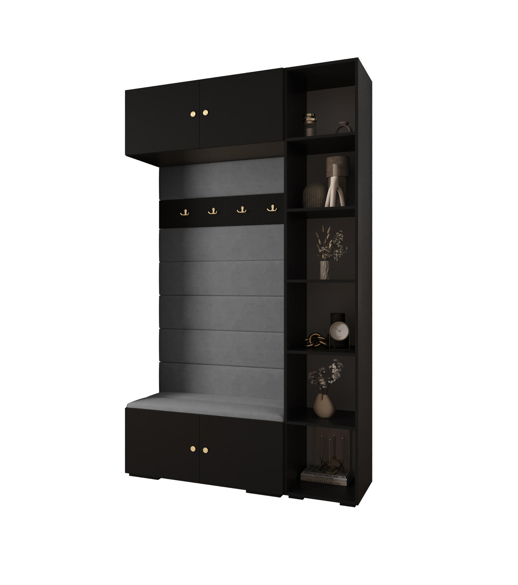Abiks Möbel Garderoben-Set Schwarz, Grau, Gold 140x236.7x47 cm