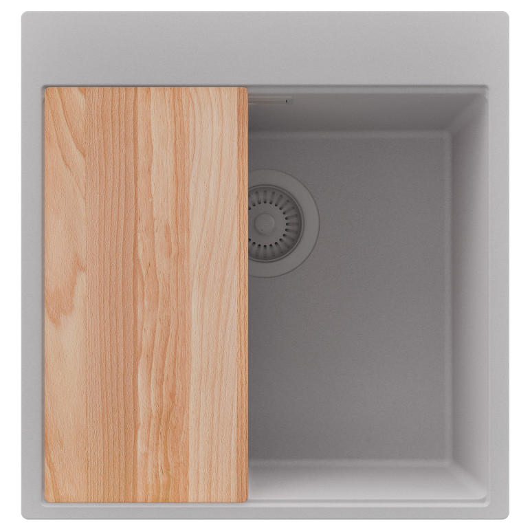 SPÜLBECKEN Oslo, 3-er set Alles Grau 48/50 cm, 1 Becken + Ablauf-Set + Schneidebrett ab 50er Unterschrank - Beige/Grau, Kunststoff (48/20/50cm) - Primagran