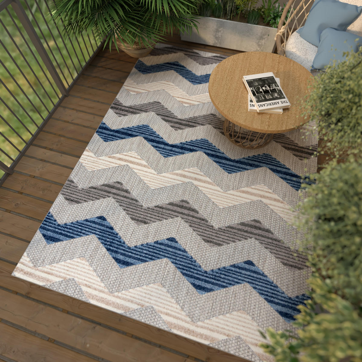 TEPPICH Outdoor Bunte Chevron Geometrisch Kurzflor Rechteckig - 140x200 cm - Hellgrau, Textil (140/200cm) - Mazovia