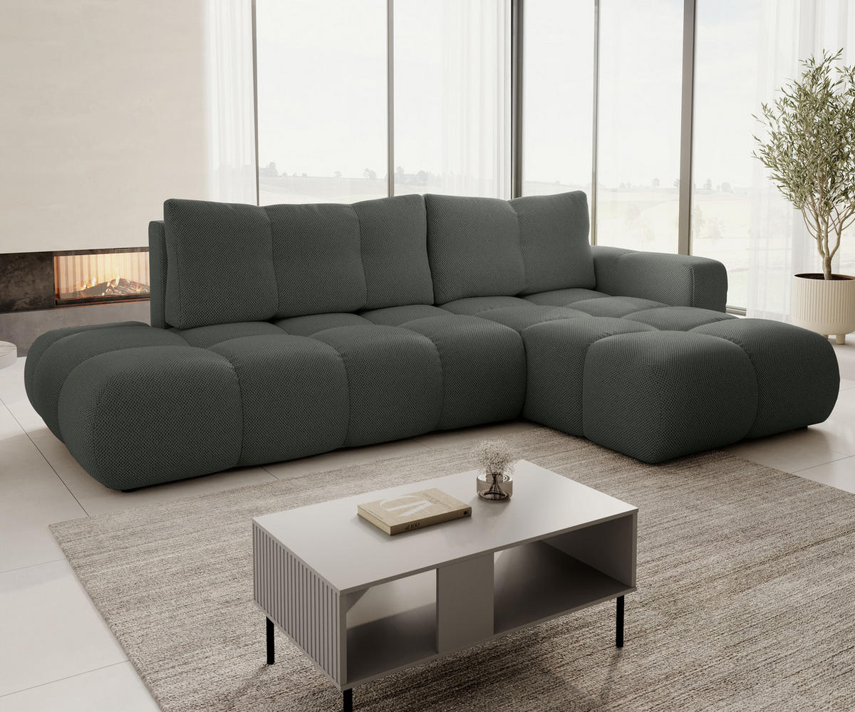 ECKSOFA L Form Hosio Dunkelgrau 286/177/88 cm Rechts mit Schlaffunktion - Dunkelgrau/Schwarz, Kunststoff/Textil (286/177cm) - AX Living