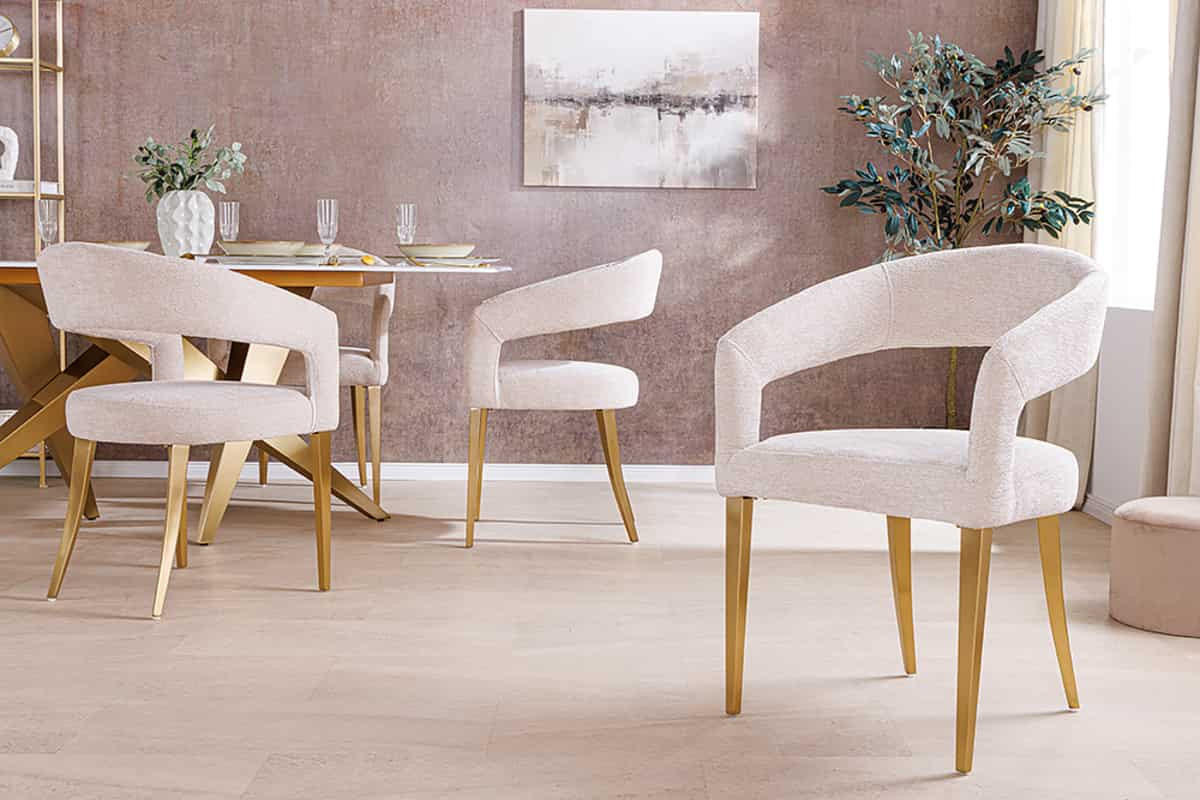 STUHL BOUTIQUE Strukturstoff Beige 80 cm - Beige/Goldfarben, Textil/Metall (56/81/54cm) - riess-ambiente