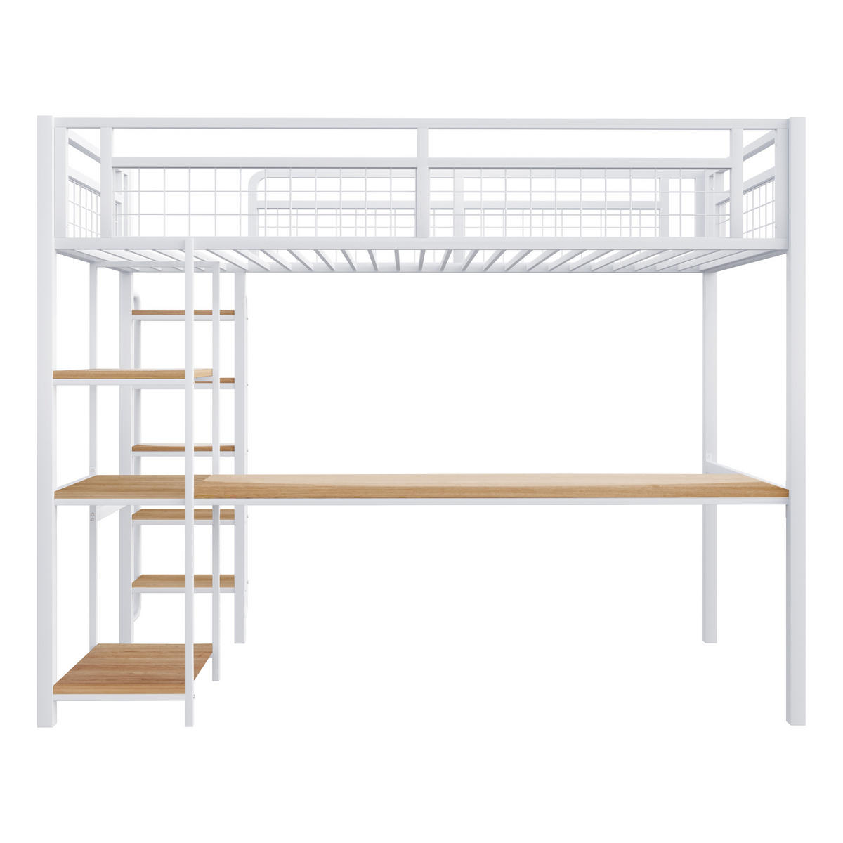 HOCHBETT aus Metall 90x200 cm in Weiß mit Tisch & Regalen - Weiß, Metall (90/200cm) - Modfu