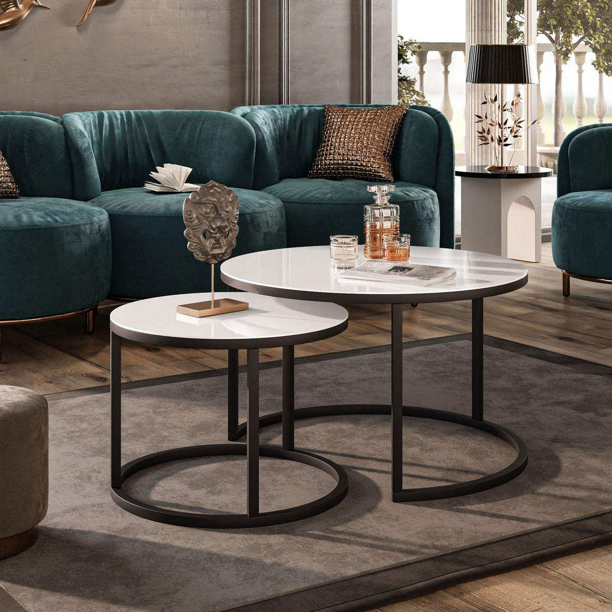 COUCHTISCH 2-in-1 CIRI GLASS mit schwarzer und weißer Struktur - Schwarz, Holzwerkstoff (70/70/47cm) - Lookway