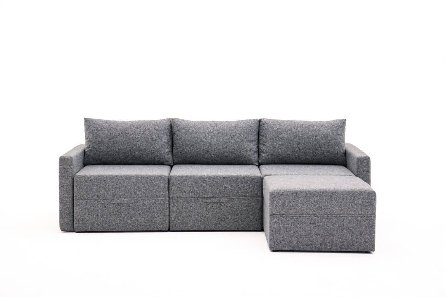 ECKSCHLAFSOFA mit Hocker - Schwarz/Grau, Holz/Kunststoff (230/180cm) - myHomelando
