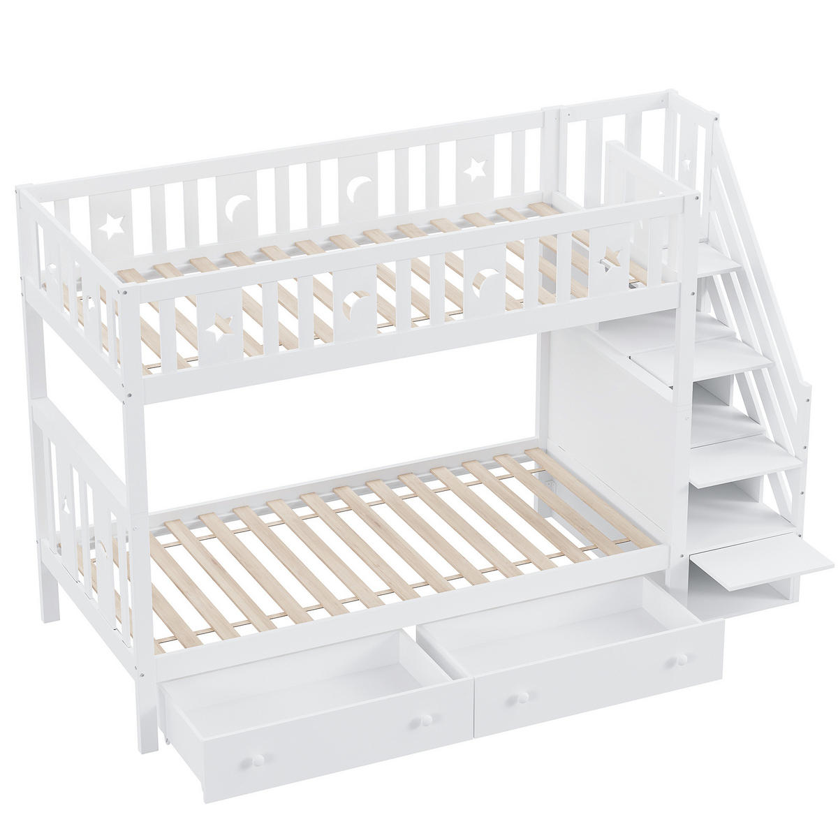 ETAGENBETT 90/200 cm Weiß mit Stauraumtreppe und 2 Schubladen - Weiß, Holz (90/200cm) - Flora Grace