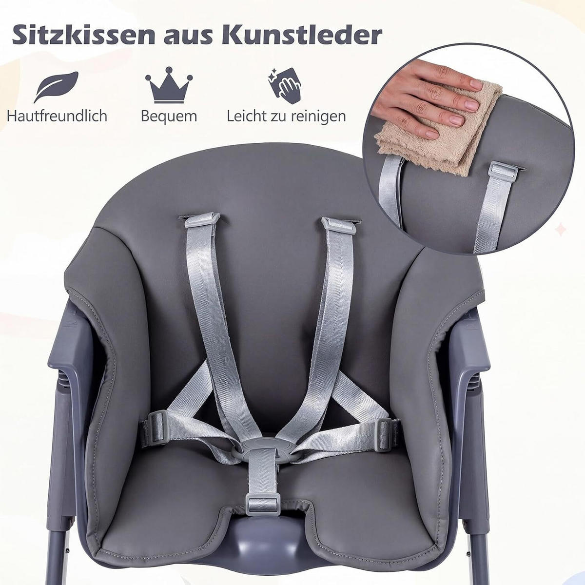 KINDERHOCHSTUHL mit verstellbarem Tablett grau - Grau, Metall (66/90/55cm) - COSTWAY