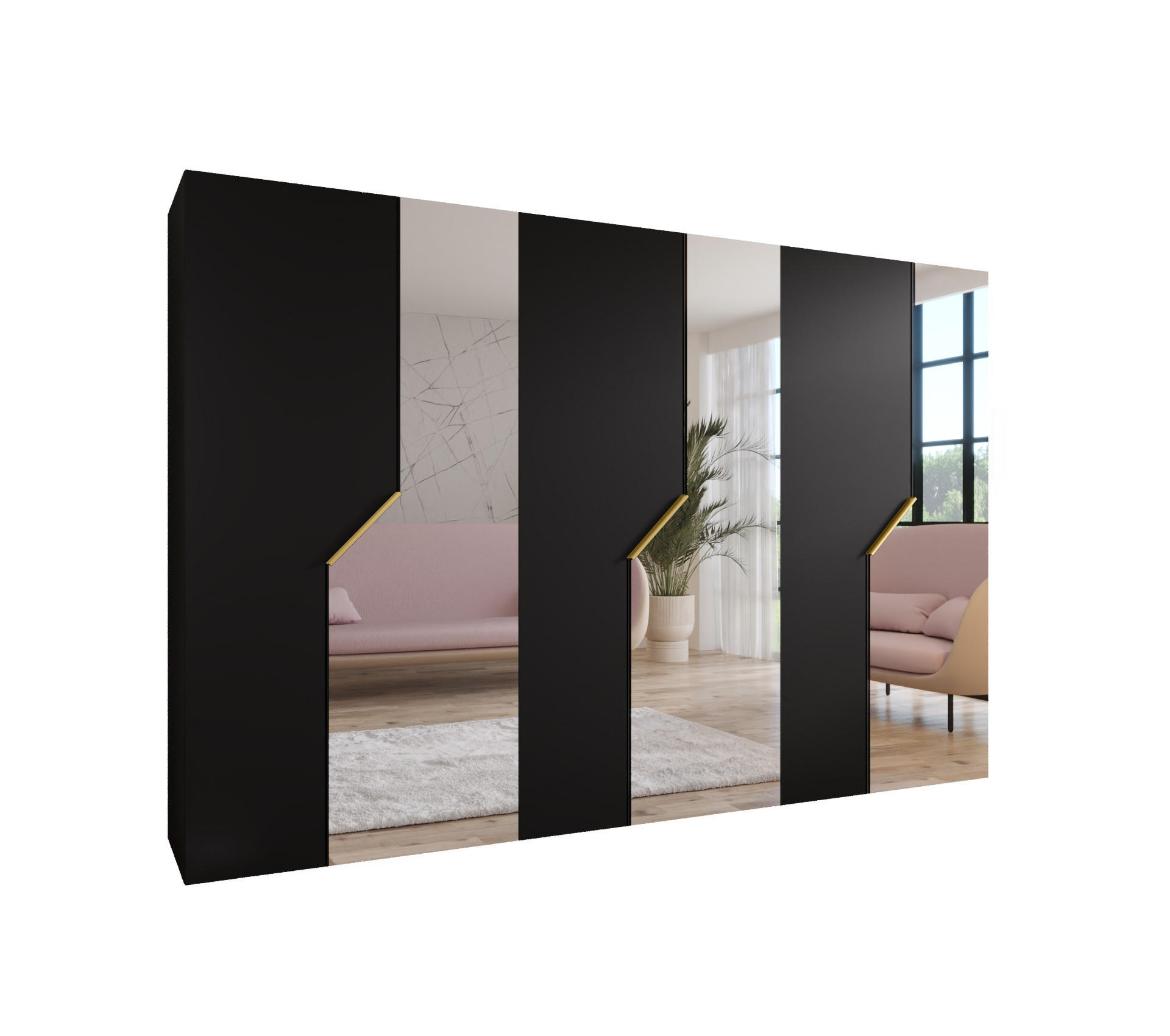 Abiks Möbel Drehtürenschrank Schwarz, Gold 300x202x52 cm