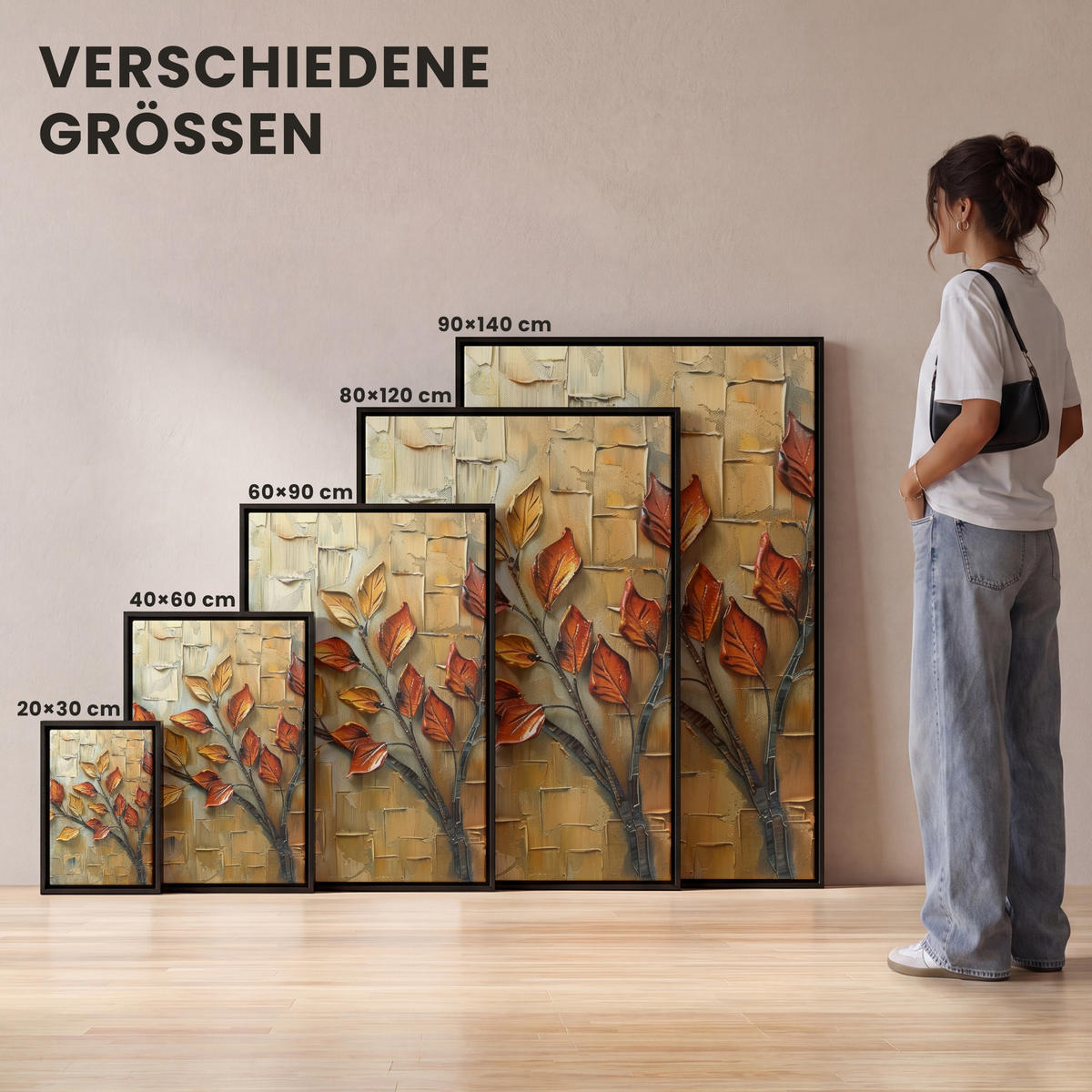 LEINWAND Bilder mit Rahmen - Baum - Abstrakt - Natur - Kunst - 60x90 - Goldfarben, Textil (60/90cm) - MuchoWow