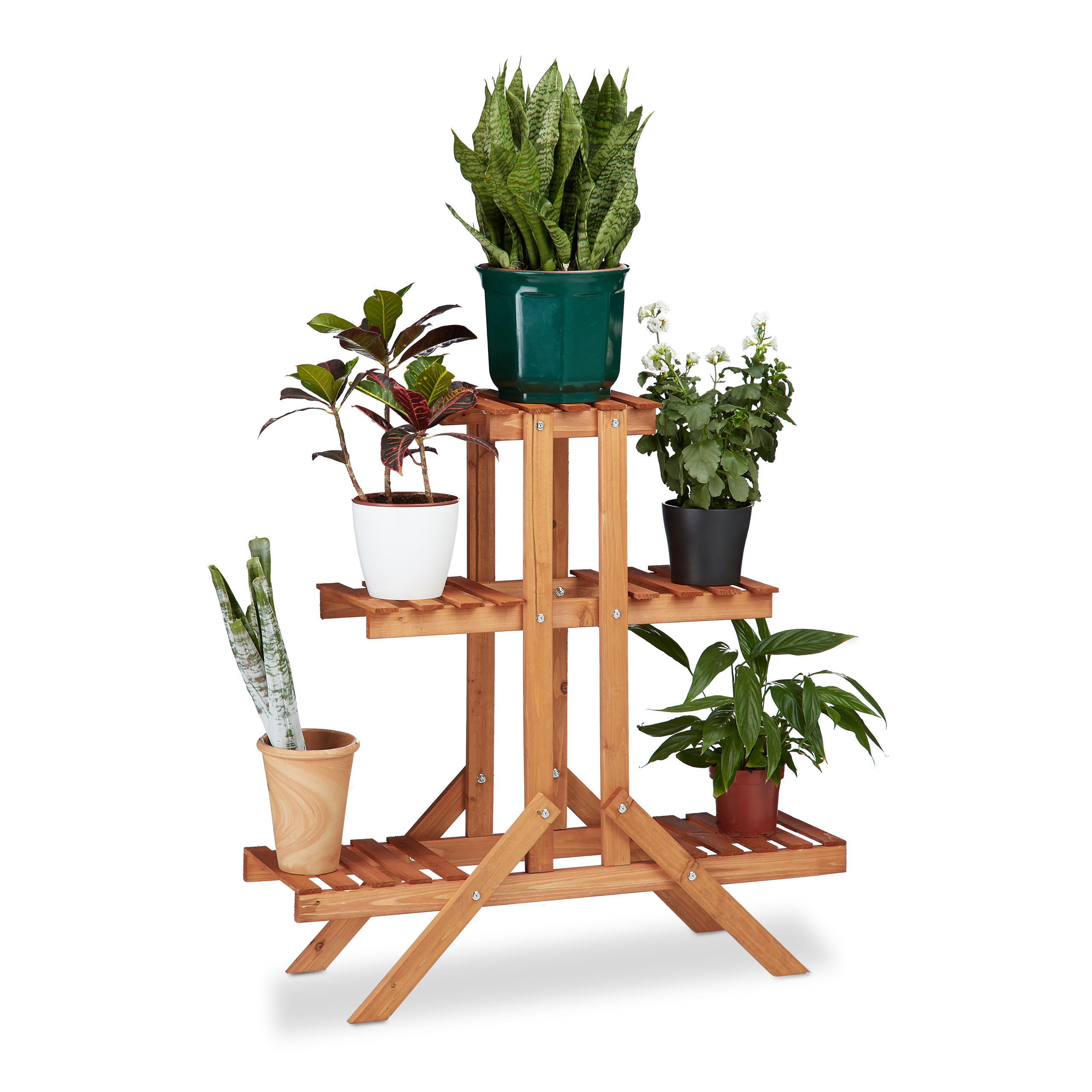 BLUMENTREPPE - Hellbraun, Holz (83/82.5/28.5cm) - Relaxdays