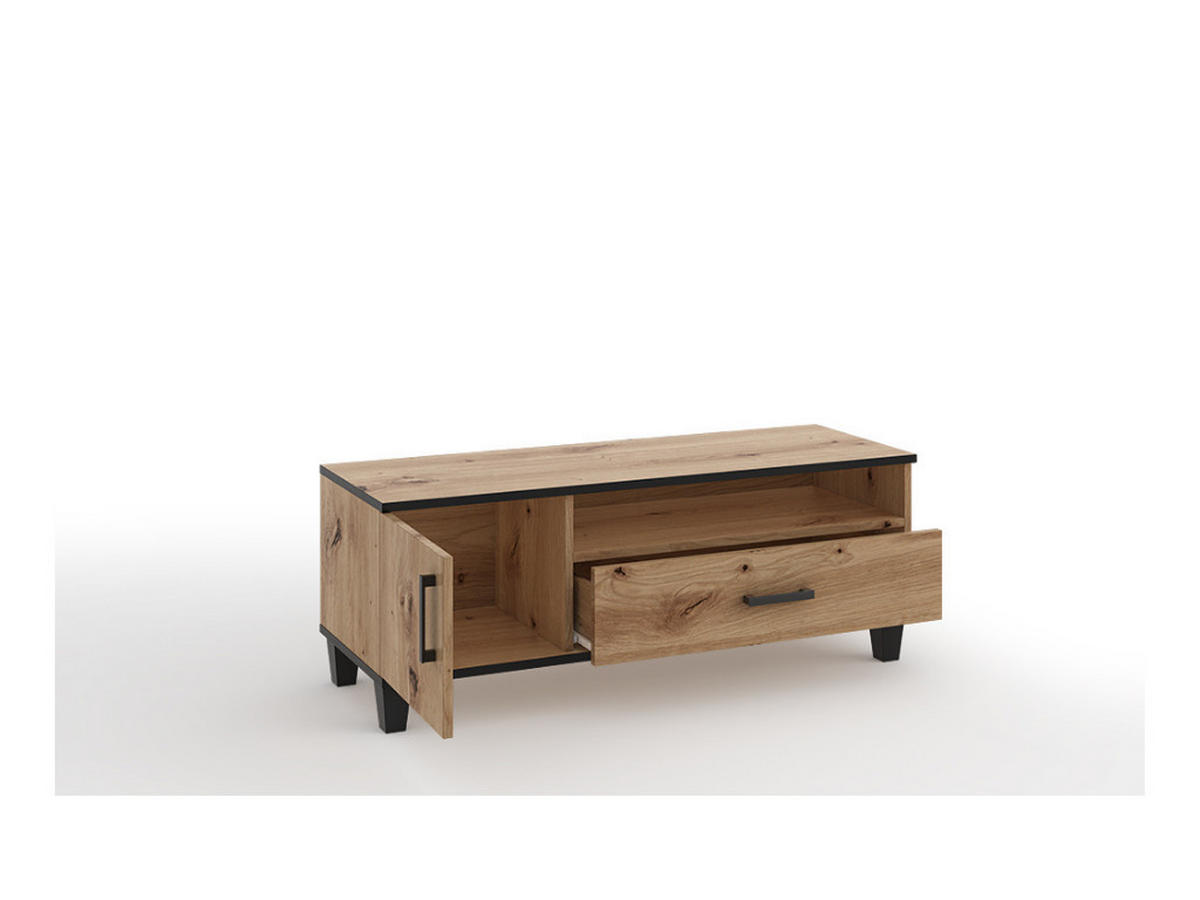 TV-SCHRANK Vanessa 120 cm mit Schublade und mit Scharniertür, Eiche Artisan, schwarz - Schwarz/Eiche Artisan, Kunststoff (120/52/40cm) - Margaret Hadas24