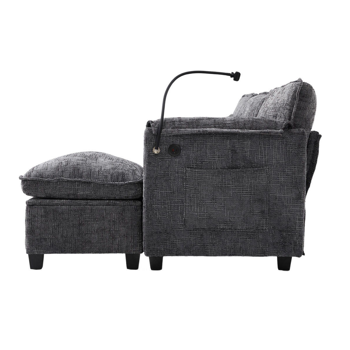 ECKSOFA mit USB-Anschluss und Seitentasche Chenille Grau 279/83/85 cm - Grau, Textil (279/83cm) - OKWISH