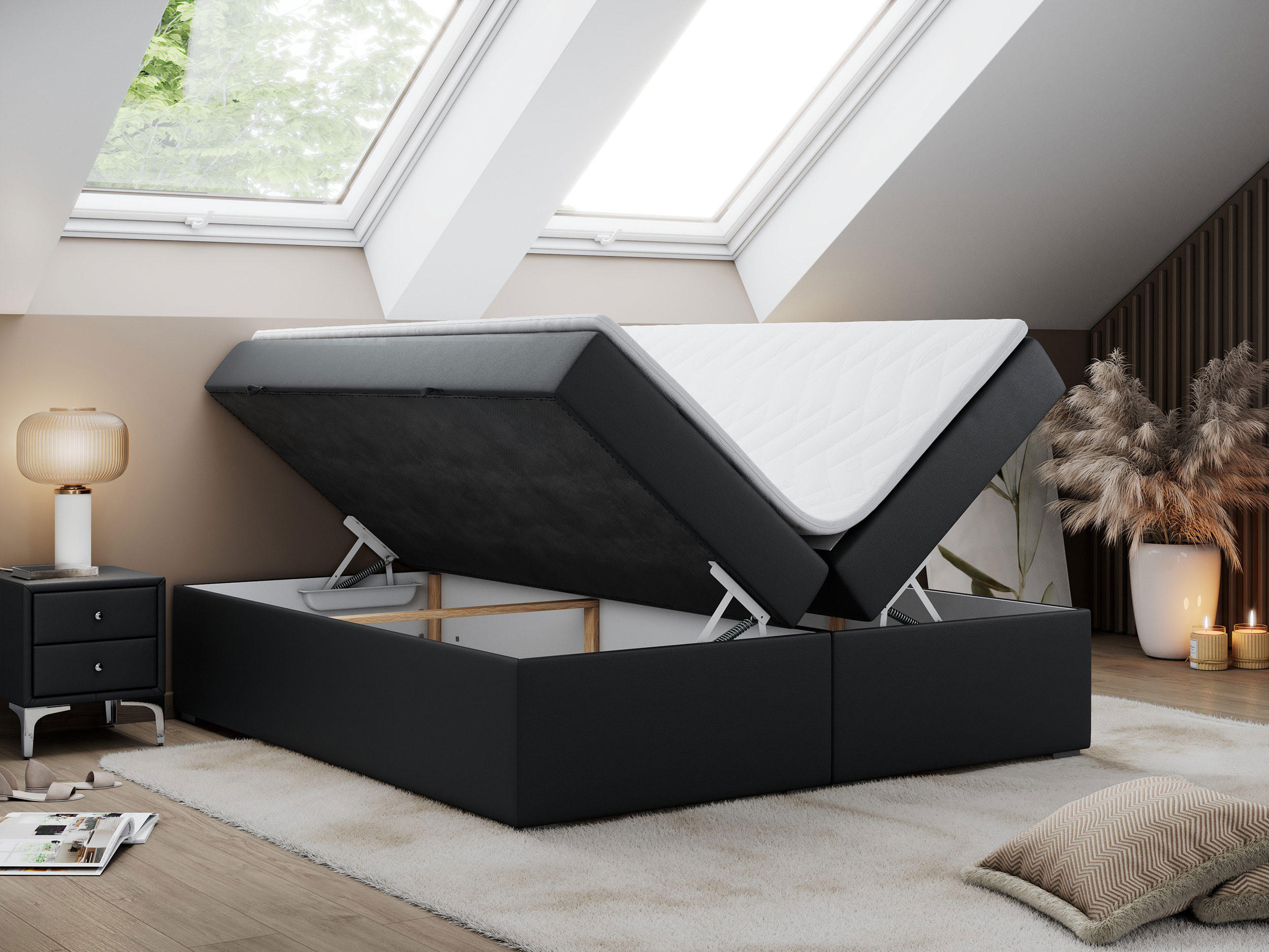 Thumbnail - MKS Boxbett, Schwarz, Textil, 2-Sitzer, H3, Rechteckig, 160x200 cm, Schlafzimmer, Betten, Boxspringbetten