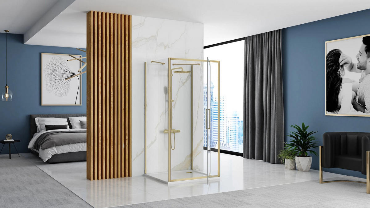 ECKDUSCHE Rea Rapid Swing Brush Gold 90x100 - Goldfarben, Glas (90/100/195cm) - REA