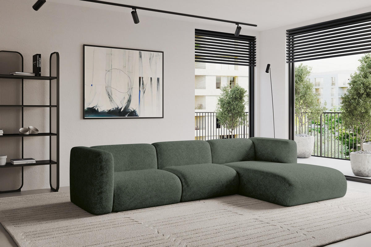 ECKSOFA Ottomane Rechts MIRA-L2 318x179x89 Grün Velours - Schwarz/Grün, Holzwerkstoff/Kunststoff (318/179cm) - ALTDECOR