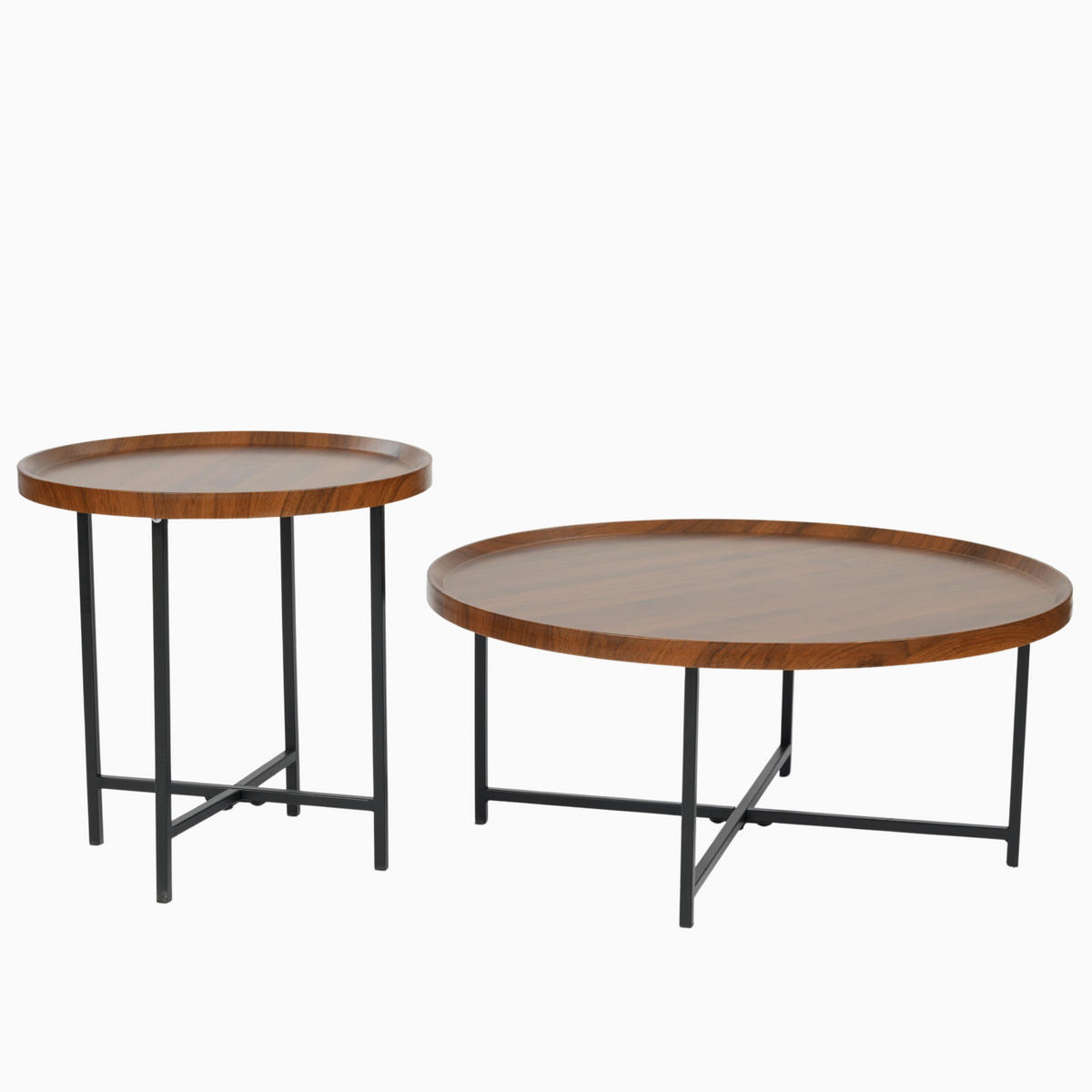 COUCHTISCH 2-teiliges Set Dunkle Holzmaserung - Dunkelbraun, Holzwerkstoff/Metall (80/80/50cm) - Urban Meuble
