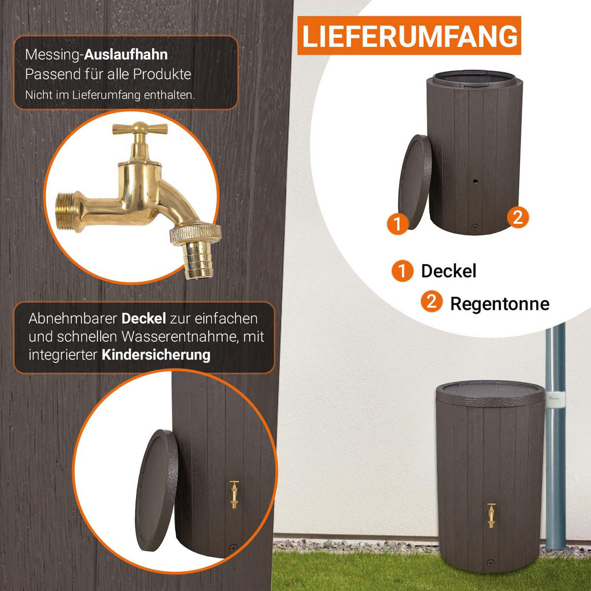 REGENTONNE 230 L, braun - Braun, Kunststoff (57/93/59cm) - GARANTIA