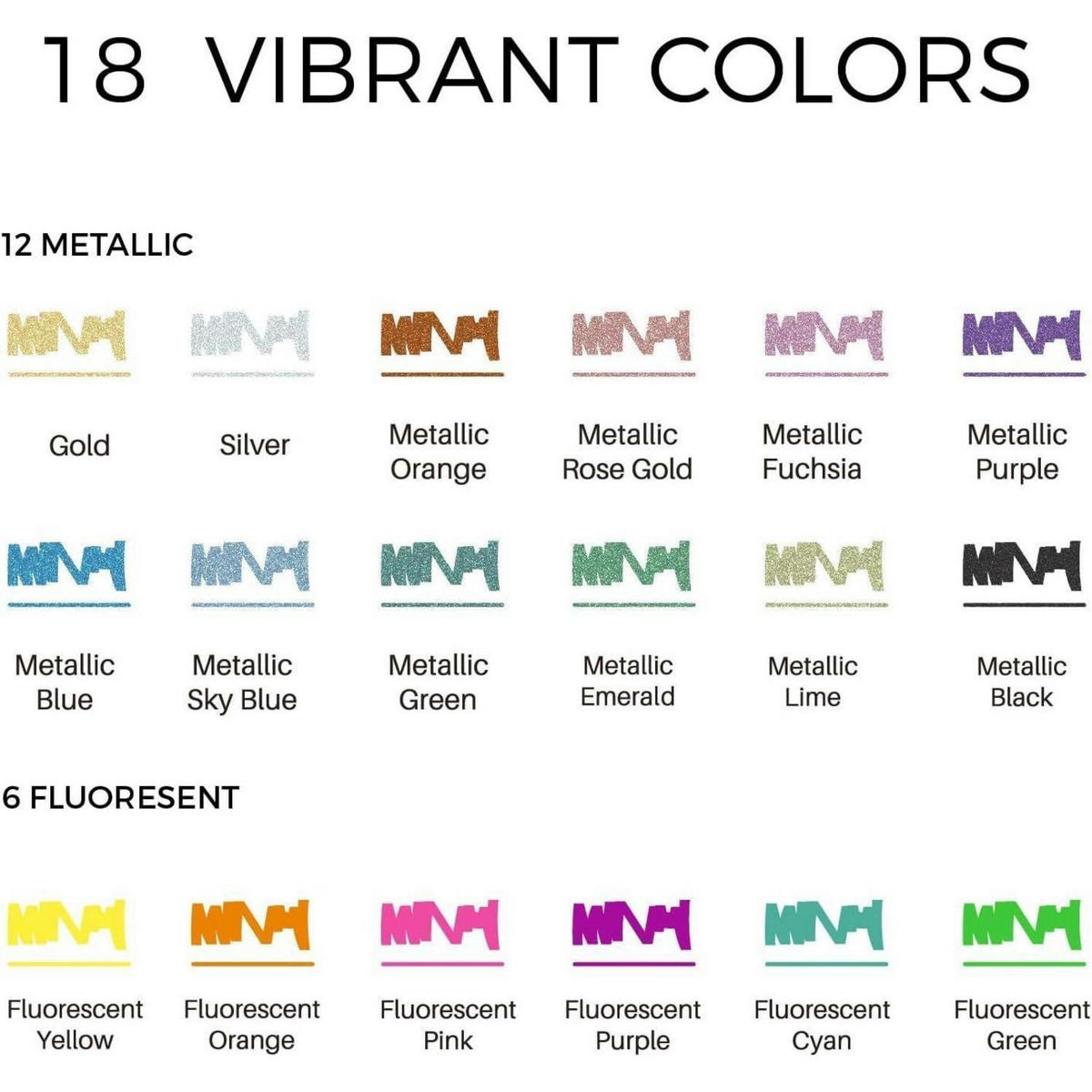 ACRYLSTIFTE 18 Farben Set (12 Metallic + 6 Fluoreszierend) Dual Tip Marker - Multicolor, Kunststoff (10/2/14cm)