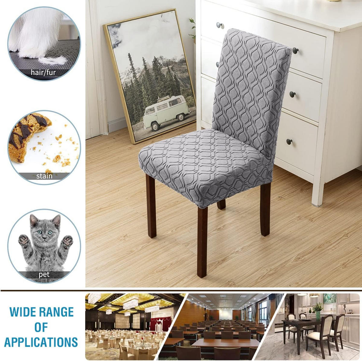 STUHLHUSSE Stretch Stuhlbezug 1 Stück - Hellgrau, Textil (18/25cm) - Kaket