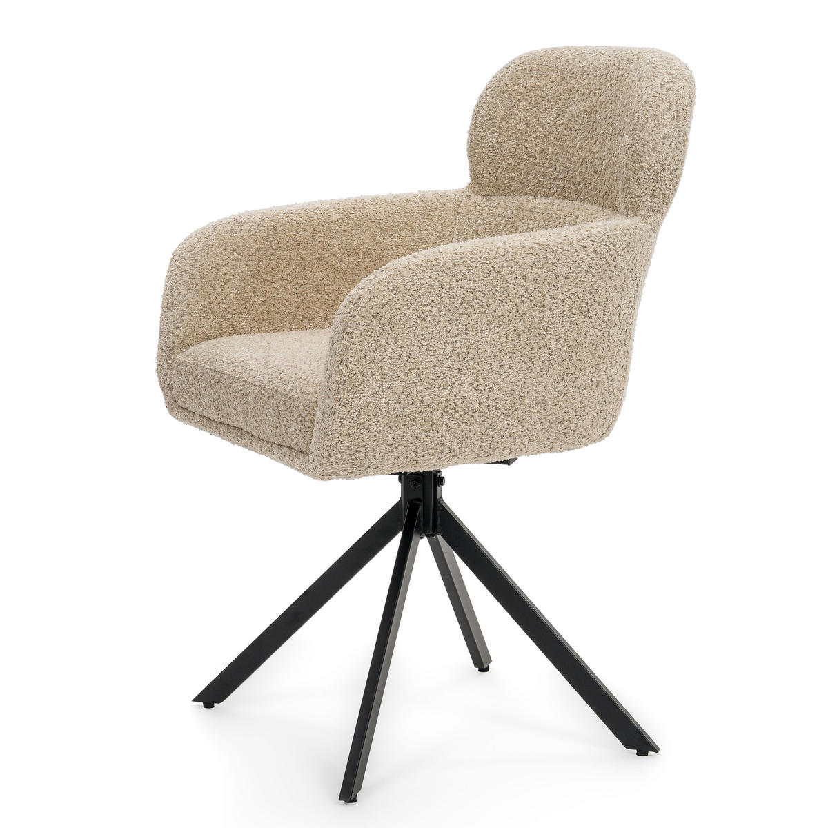 STUHL BIONE drehbar gepolsterter mit Steppung - hellbeige - Boucle - Beige/Schwarz, Textil/Metall (58/88/59cm) - NEW HOME