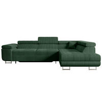 ECKSOFA mit Schlaffunktion und Bettkasten GUSA-L 272x202x107 cm Grün Cord - Silberfarben/Grün, Holzwerkstoff/Textil (272/202cm) - ALTDECOR