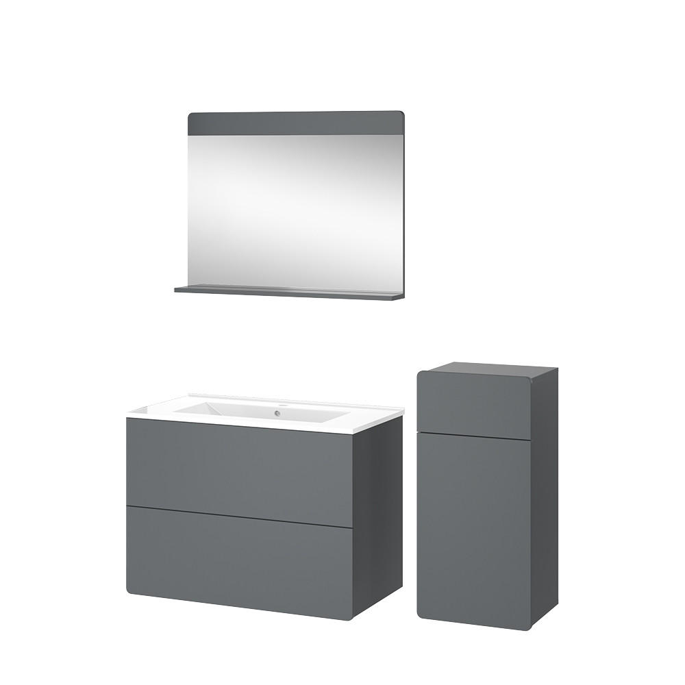 BADMÖBEL-SET Izan Grau 4 Teile mit Midischrank - Grau, Holzwerkstoff (80/59.3/46cm) - Vicco