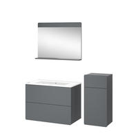 BADMÖBEL-SET Izan Grau 4 Teile mit Midischrank - Grau, Holzwerkstoff (80/59.3/46cm) - Vicco