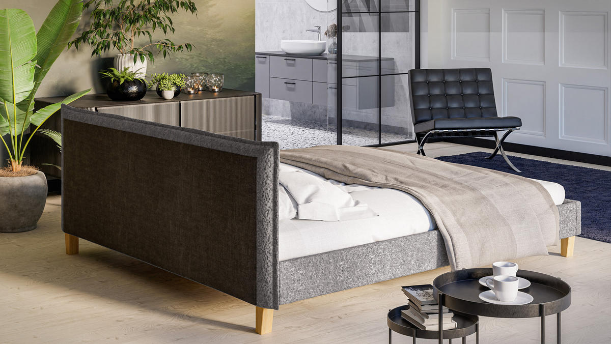 POLSTERBETT Arles 180/200 cm Boucle Stoff - Hellbraun/Grau, Holz/Textil (180/200cm) - S-Style Möbel