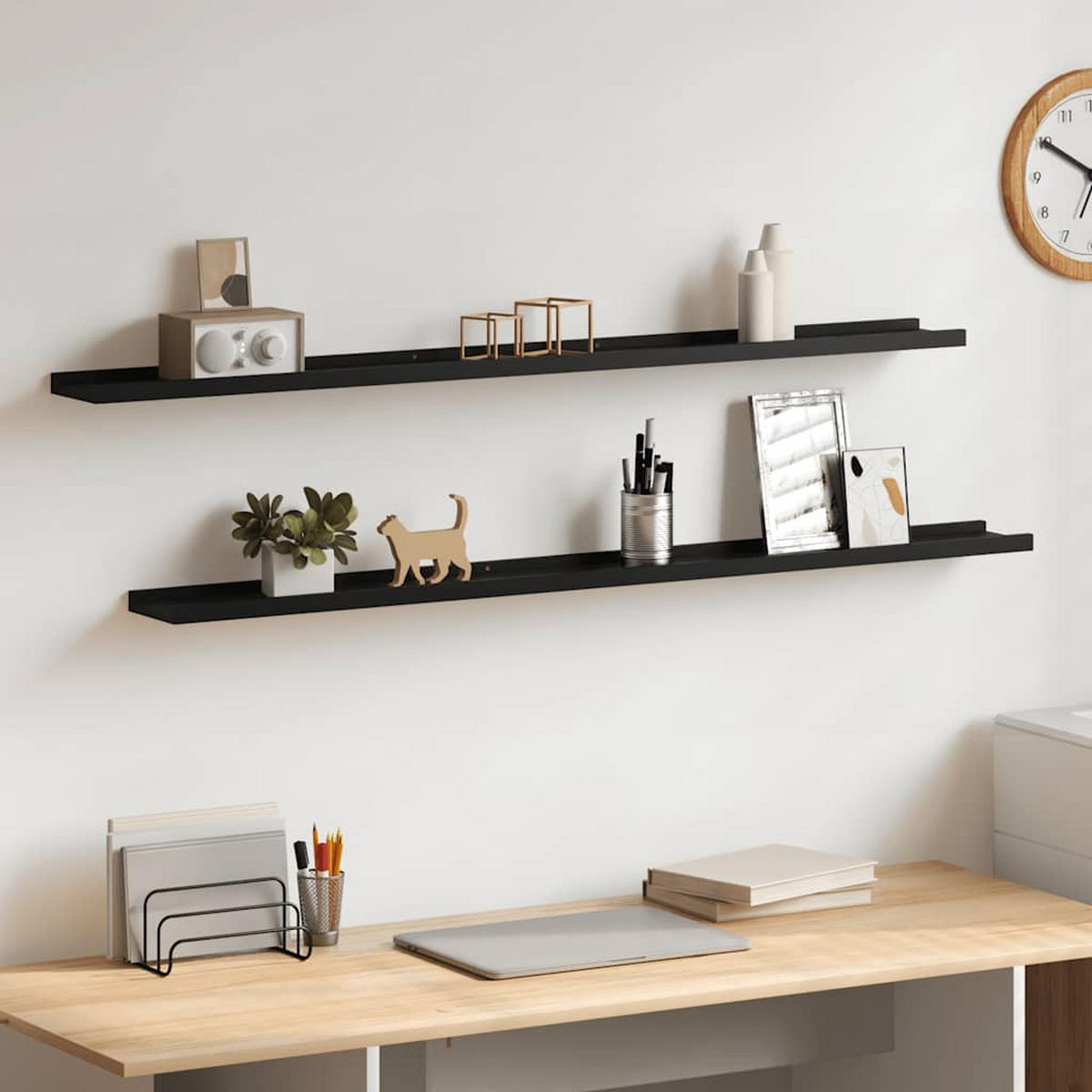 WANDREGALSET 4-teilig 115/9/3 cm aus MDF Schwarz Max. Belastbarkeit 5 KG - Schwarz, Holzwerkstoff (115/3/9cm) - vidaXL