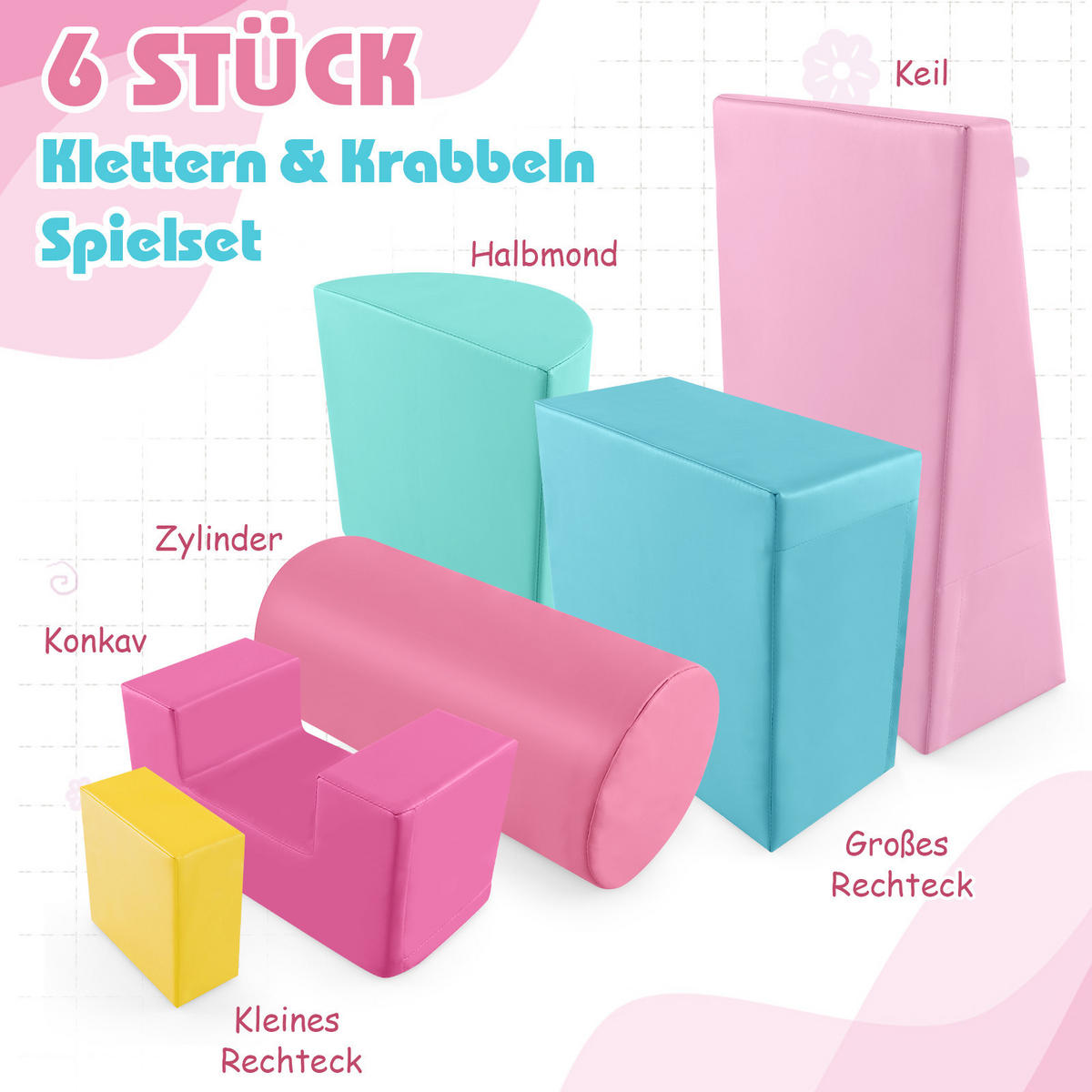 SCHAUMSTOFFBLOCK Rosa (6-teilig) - Pink, Kunststoff (40/20/40cm) - COSTWAY