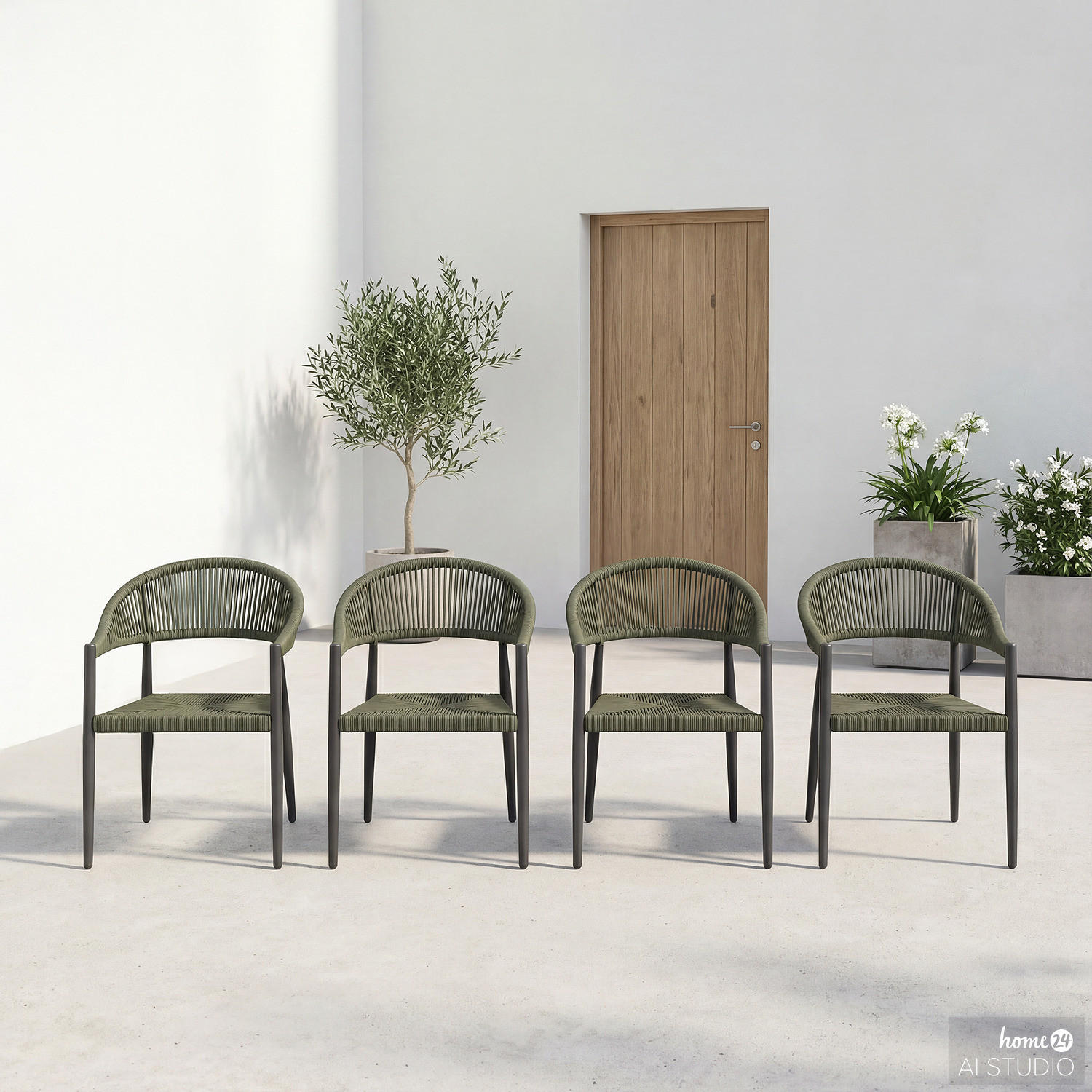 GARTENSTUHL - Aluminium / Polyrattan - Grün, Kunststoff/Metall (56/77/60cm) - home24