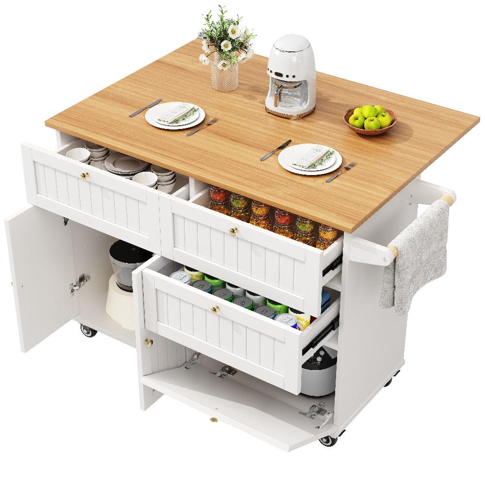 KÜCHENINSEL MULTIFUNKTIONALER SERVIERWAGEN auf Rollen, MDF Metall, Weiß-Holzmaserung, 133/70/88 cm - Weiß, Kunststoff (45.47/23.5/89cm) - Rolipo