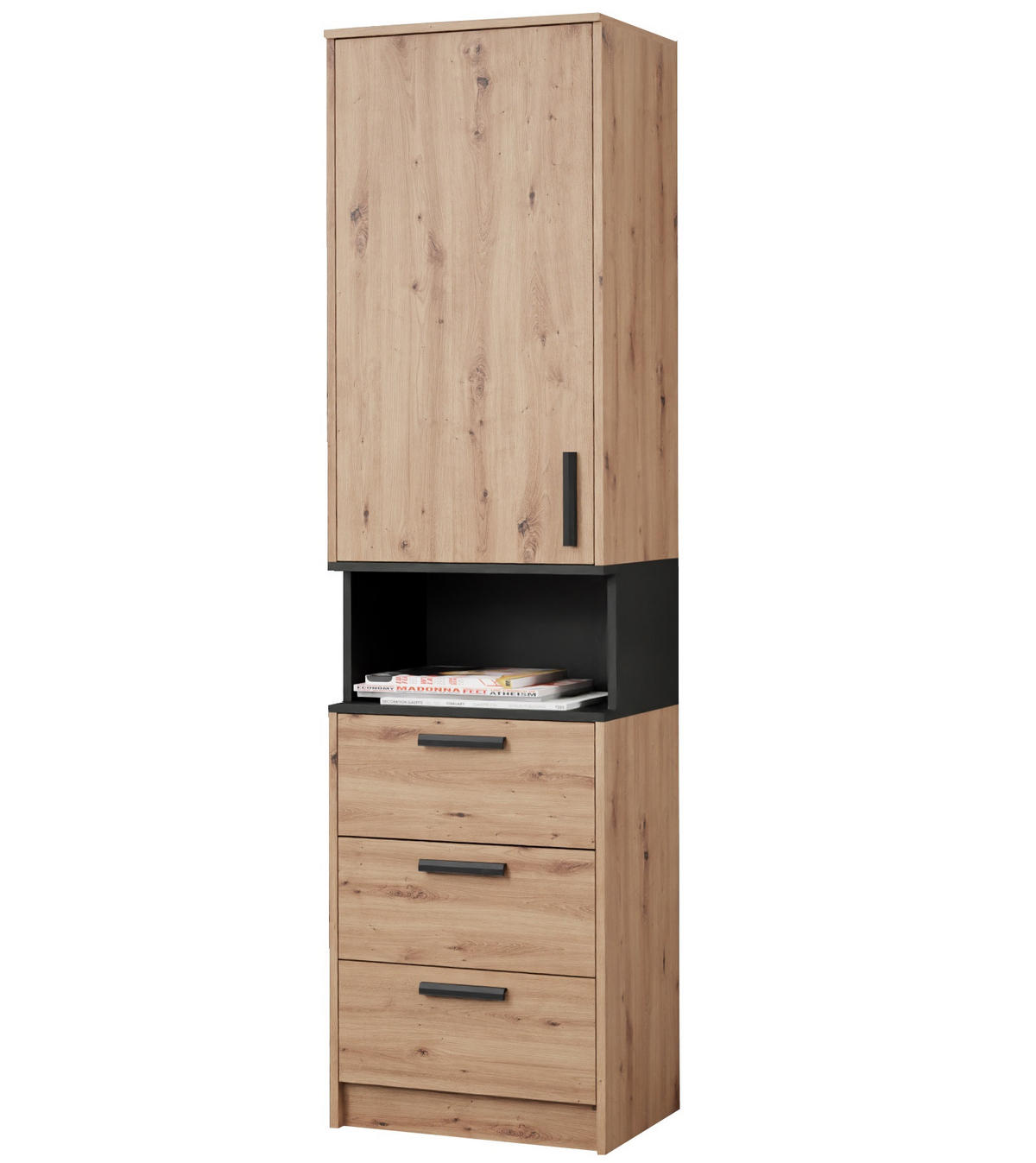 BÜCHERREGAL G6/A EICHE ARTISAN 52/195/40 - Schwarz/Eiche Artisan, Holzwerkstoff/Kunststoff (52/195/40cm) - Marmex Möbel