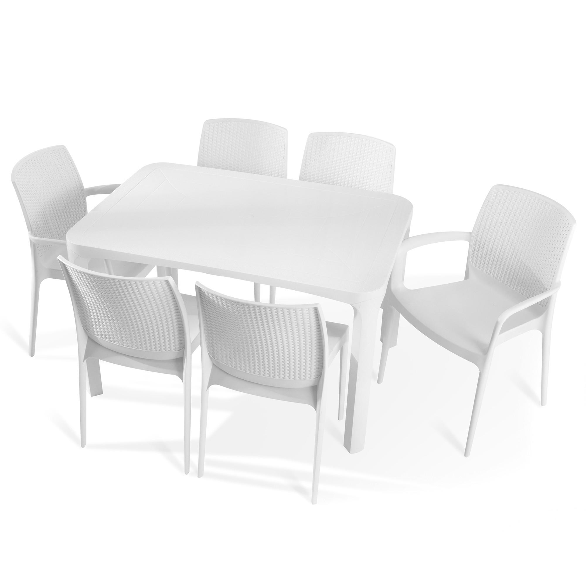 GARTENMÖBEL-SET LEOPSI, RANTU 7-tlg, Weiß - Weiß, Kunststoff - KONSIMO®