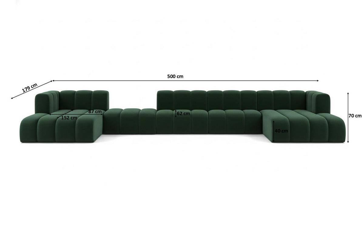 ECKSOFA U-Form Grand U Big XL 500 cm, Velourstoff Salvador, Grün - Grün, Holz (500/179cm) - Kaiser Möbel