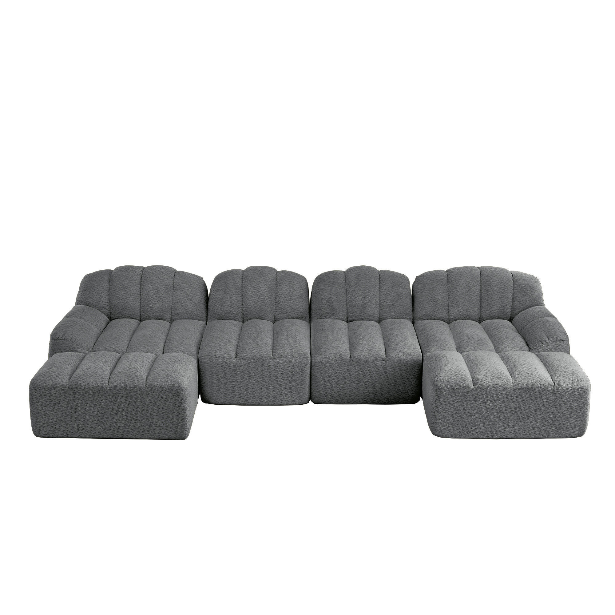 WOHNLANDSCHAFT Granulierter Fleece Grau mit 2 Ottomanen - Grau, Textil (366/79/165cm) - WISHDOR