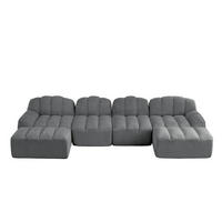 WOHNLANDSCHAFT Granulierter Fleece Grau mit 2 Ottomanen - Grau, Textil (366/79/165cm) - WISHDOR
