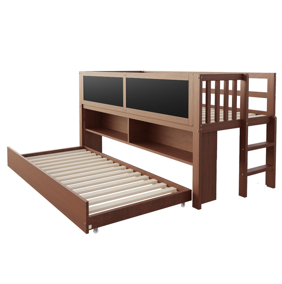 HOCHBETT 90/200 cm mit Ausziehbett, Tafel und offenen Regalfächern aus Holzwerkstoff, Braun - Braun, Holzwerkstoff (90/200cm) - Redom