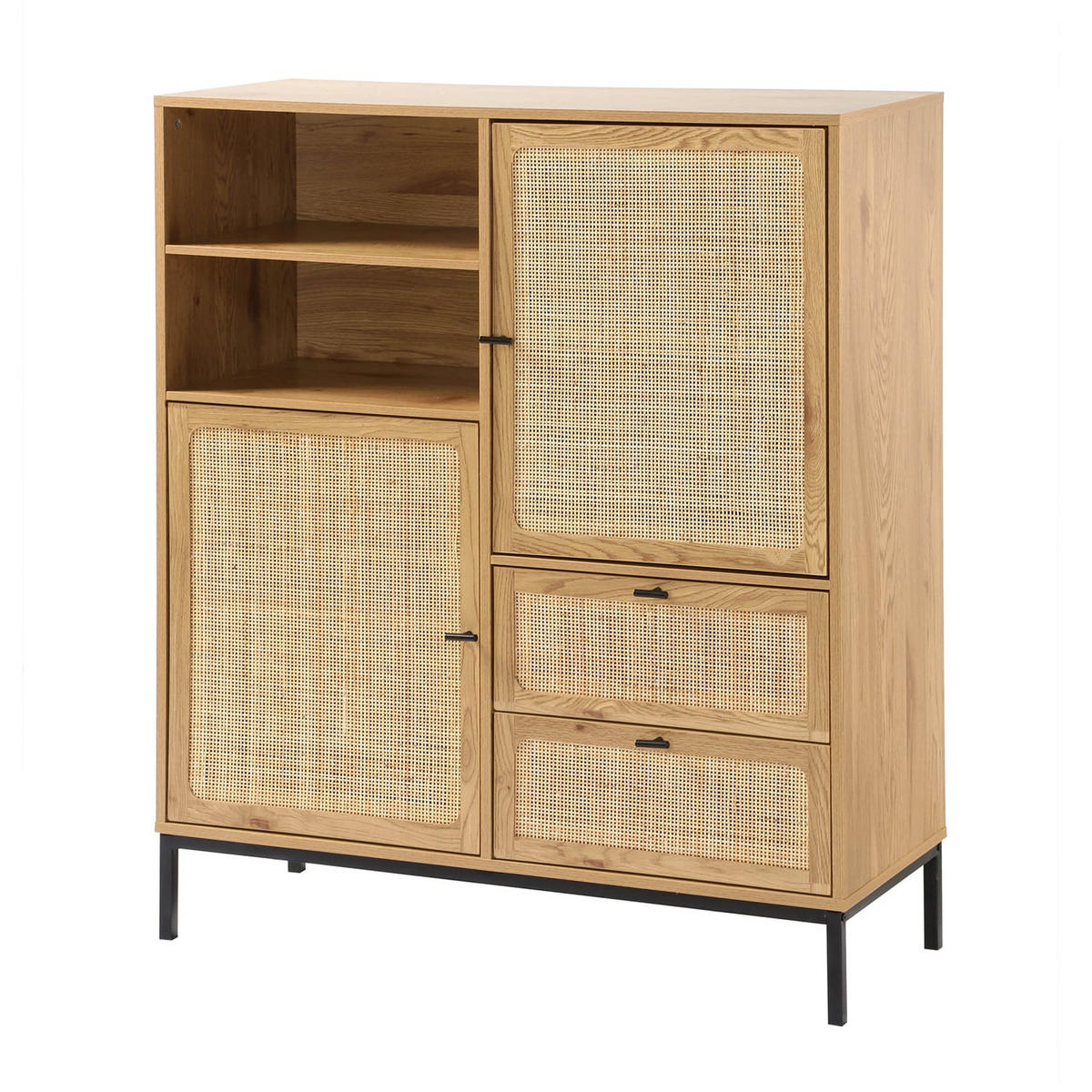 HOHE Buffetschrank mit Rattanfronten - L100 x H120 cm - JAYA - Apfelbaumfarben, Holzwerkstoff (40/120/100cm) - Calicosy