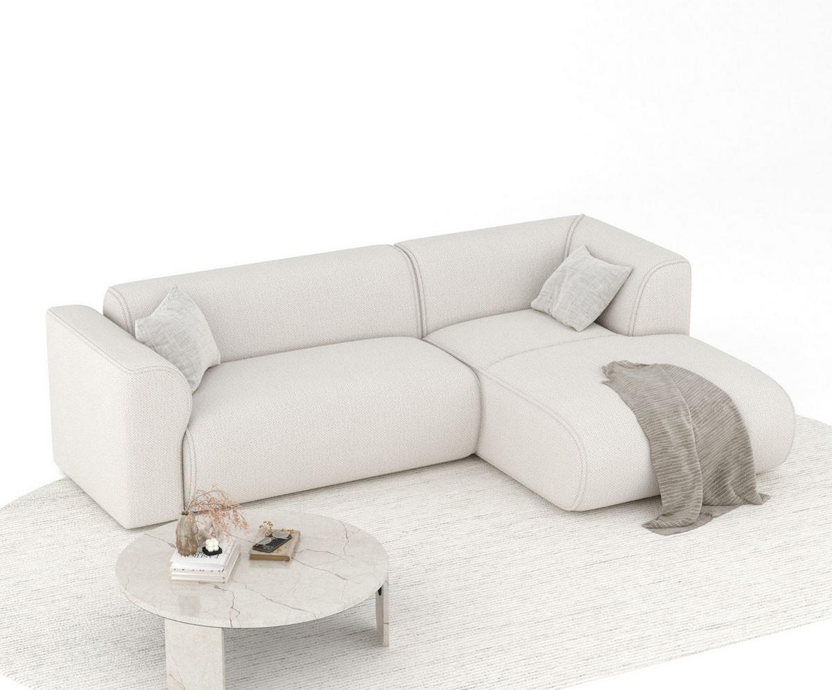 ECKSOFA Melani Beige Chenille-Stoff - Rechts Seite - Beige/Schwarz, Holz/Holzwerkstoff (162/256cm) - Maison de Reve