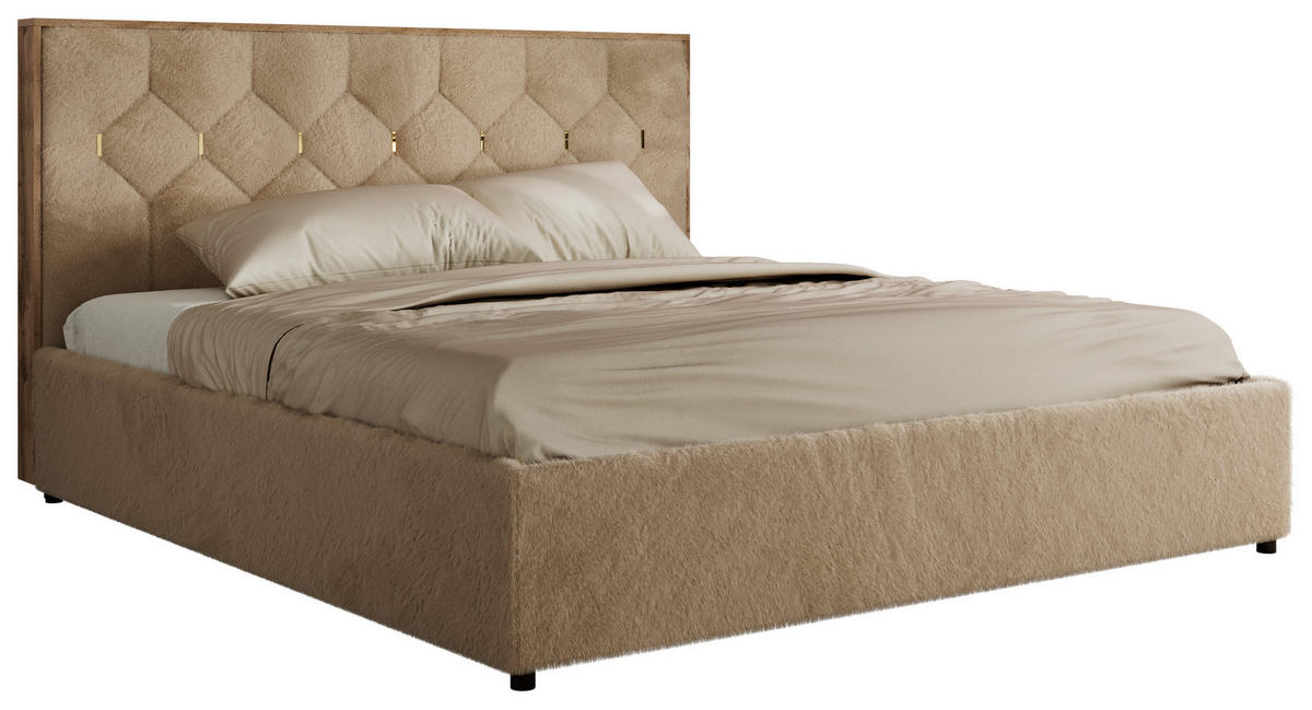 POLSTERBETT LARINO CLASSIC 160/200 - Beige Plüsch - ohne Matratze - Beige, Textil (160/200cm) - MKS