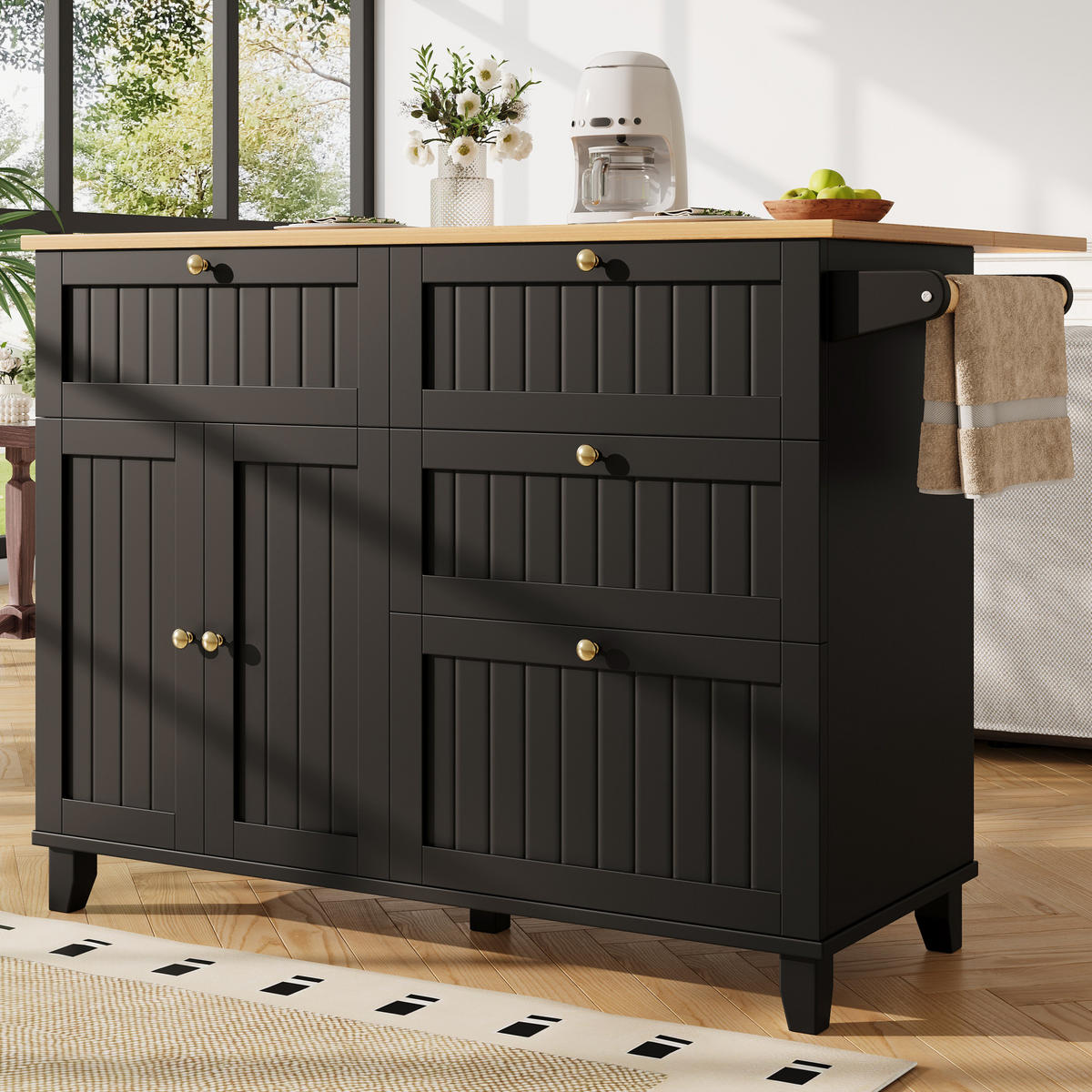 KÜCHENINSEL mit Stauraum 133 x 70 cm MDF Schwarz - Schwarz, Holz (70/88/133cm) - Beauniv